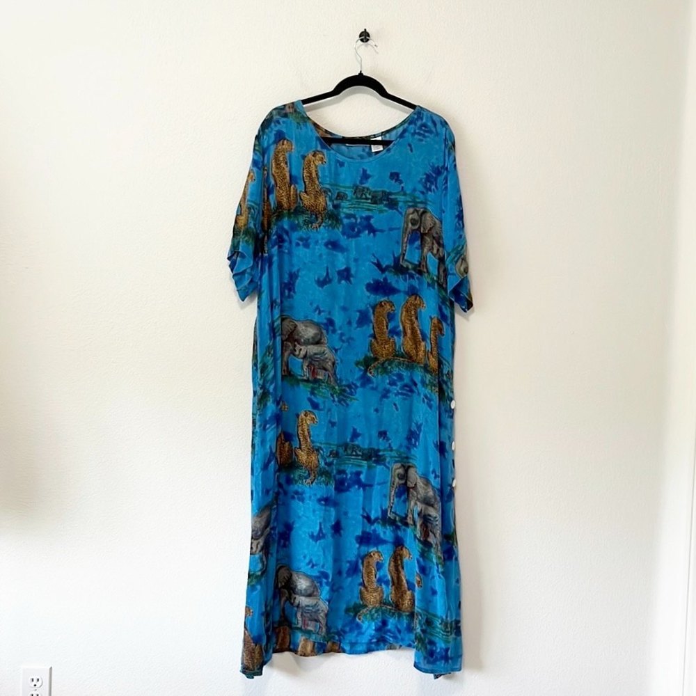 La Cera Jaguar Print Rayon Midi Dress